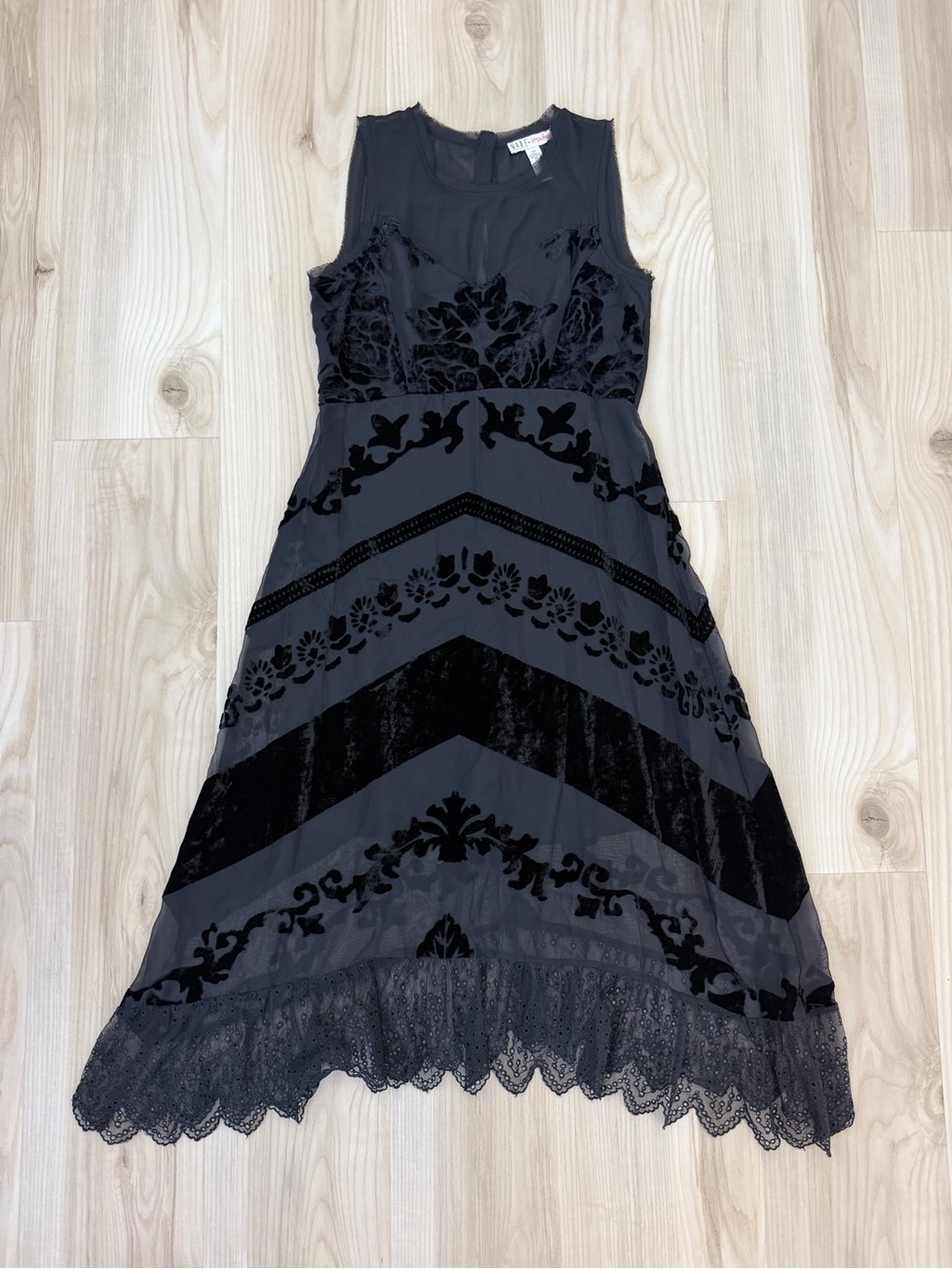 Vintage MADE for Impulse Velvet Burnout Lace Hem Midi Dress